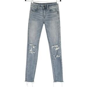 AE American Eagle Jeans Women's Size 00 Super Stretch Jegging  Distressed Denim